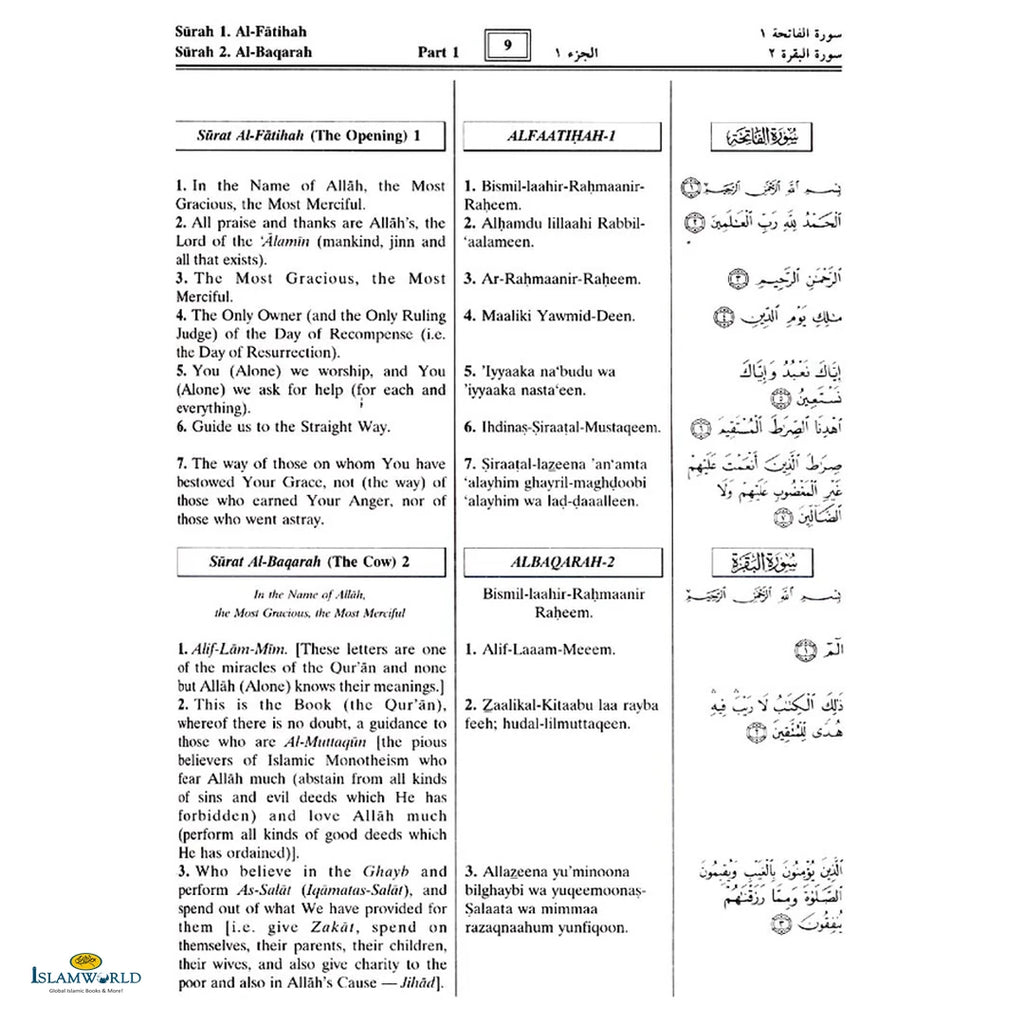 The Noble Quran Transliteration in Roman Script With Arabic Text and English Translation - Buy Online In India