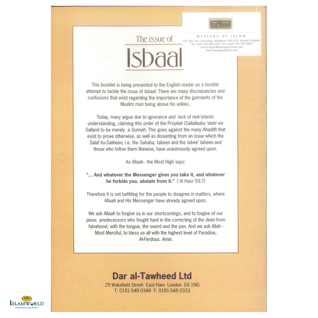 The Issue of Isbaal : According to the Qur'an & Sunnah - Buy Online In India