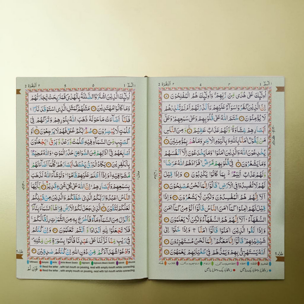 The Holy Qur'an Colour Coded Tajweed Rules 15 lines